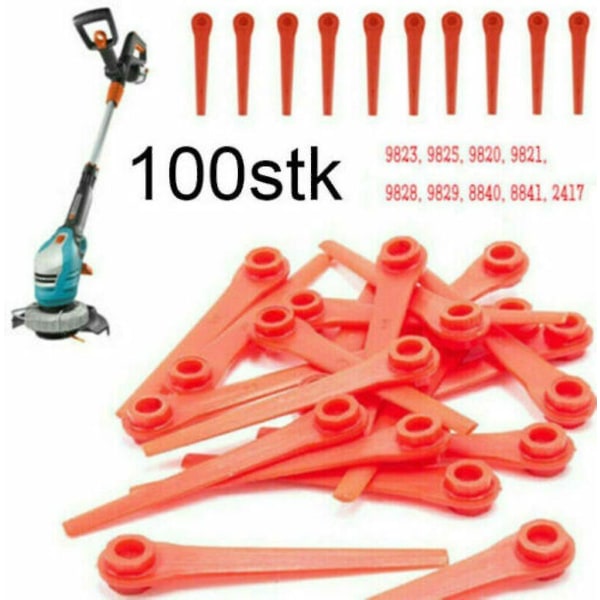 100x Plastblad Erstatningsblad for Gardena Gresstrimmer Easycut Li-18/23r (100stk) Høy Kvalitet