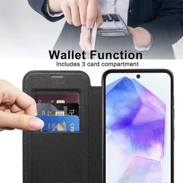 Samsung Galaxy A55 5G Magnetic Case - Leather Card Holder with RFID Blocking, Flip Wallet Case Protective Cover Multicolor Black Multicolor Multicolor Black