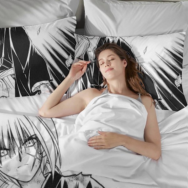v742 Rurouni Kenshin Mjukt 3D-tryckt Påslakanset med Täcke 3-delars Set Inkluderar 2 Örngott och 1 Överdrag Maskintvättbar ol74 135x200cm 53x78in