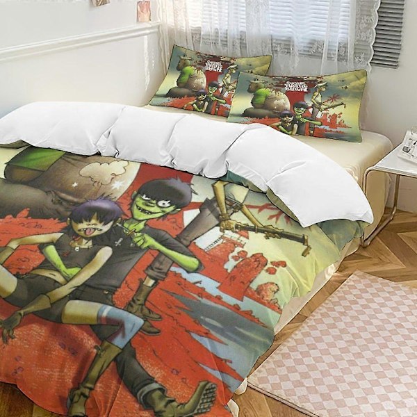 x332 Gorillaz 3-delt Sengesæt Varmt Og Behageligt Blødt Dynebetræk Sengesæt med 1 Dynebetræk Og 2 Pudebetræk til Soveværelse b332 135x200cm 53x78in
