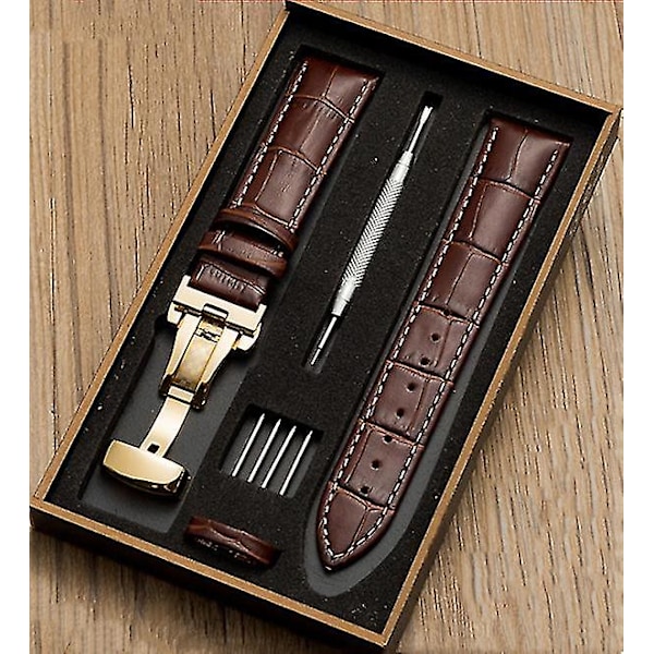 Genuine Leather Watchband 12mm-24mm - Butterfly Buckle - Top Layer Cowhide - Watch Strap