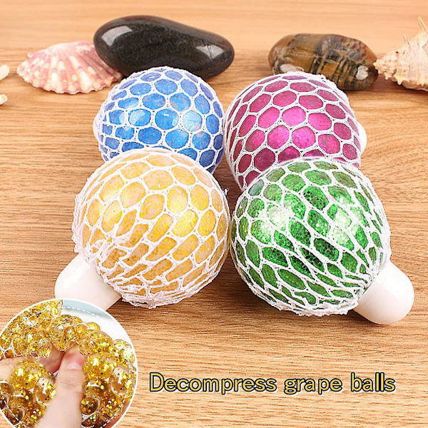 Klemmebold med net, pakke med 4 bløde mesh-bolde, klemmebold i net, glitter, stressbold fidget-legetøj, anti-stress-legetøj