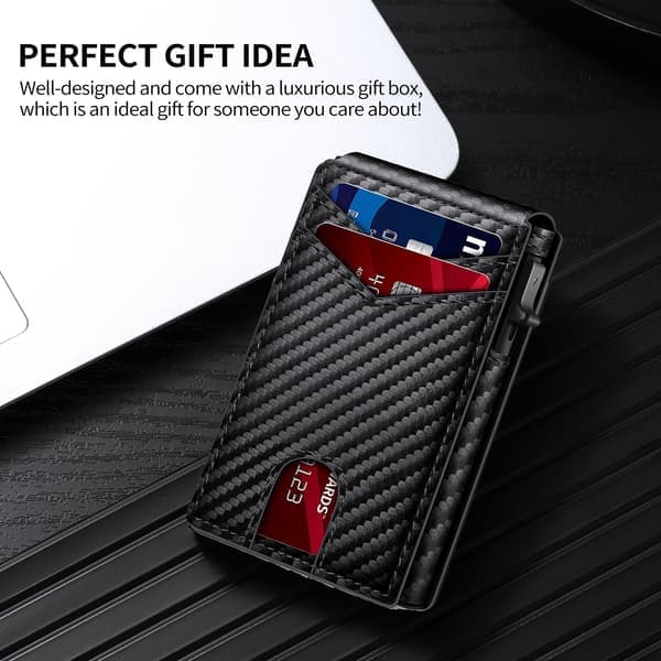Men's Wallet in Light Brown Carbon Fiber Texture, RFID Blocking Pop-Up Card Holder, Slim Foldable Compact Wallet with Magnetic Closure