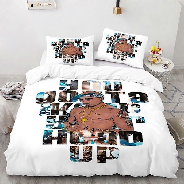 v768 Sengetøy Sett Enkelt Dobbel Full Queen King Size Tupac Pac Sengesett Voksen Barn 3-Delt Sengesett (1 Dynetrekk + 2 Putetrekk 240x260cm 94x102in