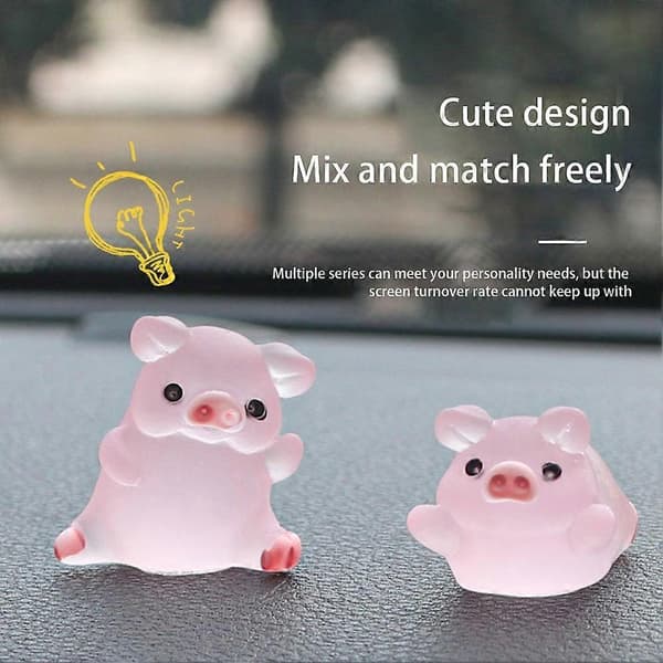 6 stk. Mini Gris Selvlysende Mini Harpiksfigur Miniatyr Sceneoppsett pink 1pcs