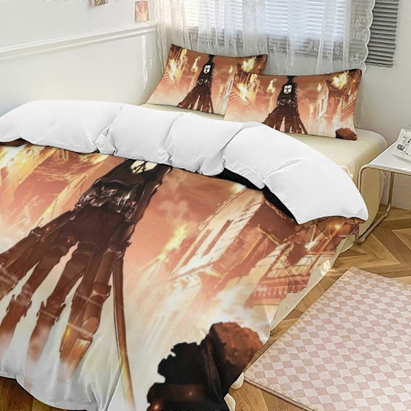 v1172 Attack On Titan Täcke Set Tjockt Mjukt 3 Delars Sängklädesset Året Runt Täcke med 2 Örngott för Vuxna Kvinnor Flickor Tonåringar Hem Rum Deco 135x200cm 53x78in