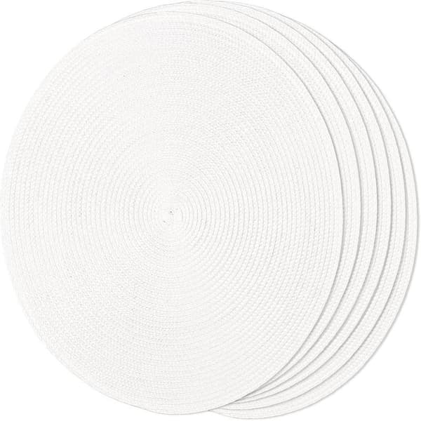 Sett med 6 runde vevde spisebrikker - vaskbare - sklisikre - 38 cm - Hvit
