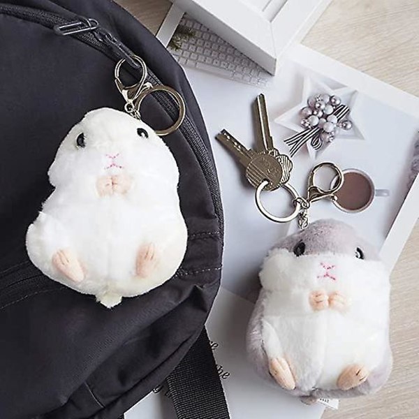 Sæt med 2 søde hamster plys nøglering udstoppede dyr nøglering charm håndtaske vedhæng