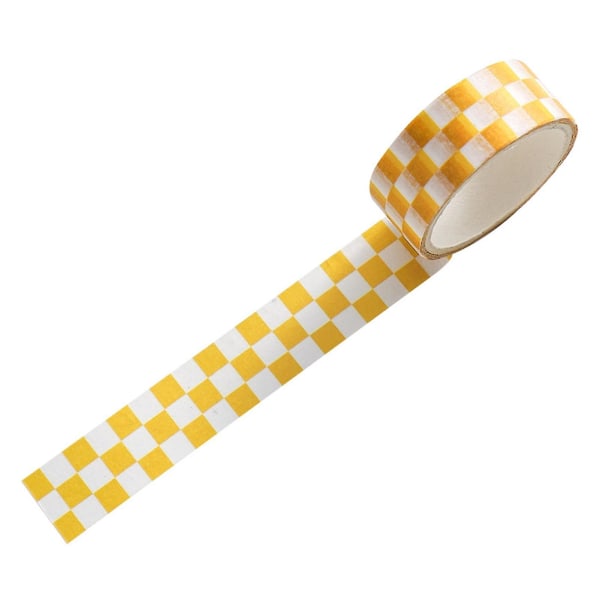 1 rull Washi-teip klebrig selvklebende klar utskrift fjernbar falmebestandig utklippsbok Washi rutete mønster papirtape for barn Yellow