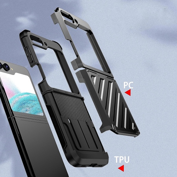 Case Samsung Galaxy Z Flip 5 -puhelimelle, sotilasluokan raskaaseen käyttöön kestävä, putoamisen estävä suojakuori cover Black For Galaxy Z Flip 5
