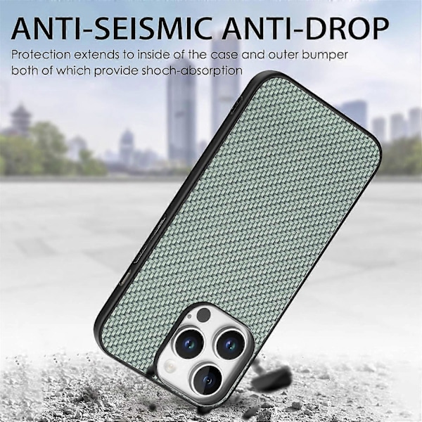 iPhone 16 Pro Skal med Kolfiberstruktur PU+PC+TPU - Multicolor Green