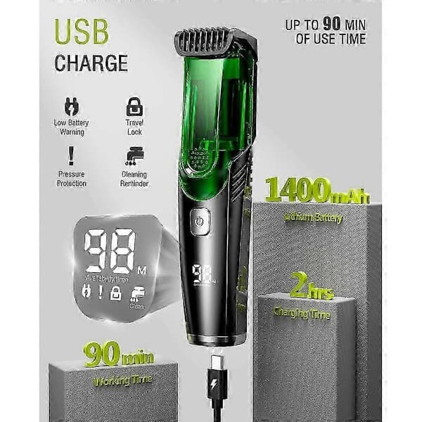 Vacuum Beard Trimmer, Rechargeable Moustache Trimmer with Adjustable Comb (1-20mm), IPX6 Waterproof for Beard, Moustache & Stubble BD blue