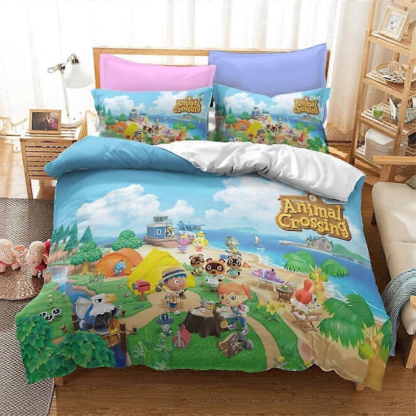 v5795 Sängkläder Animal Crossing Sängset 3 Delar Påslakan Örngott Överdrag Barn Presenter Sängkläder IU5795 135x200cm 53x78in