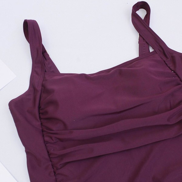 Dame Vintage Badetøj Firkantet Halsudskæring Høj Udskæring Rynket Badetøj Til Maven Slimming Badetøj Brown M