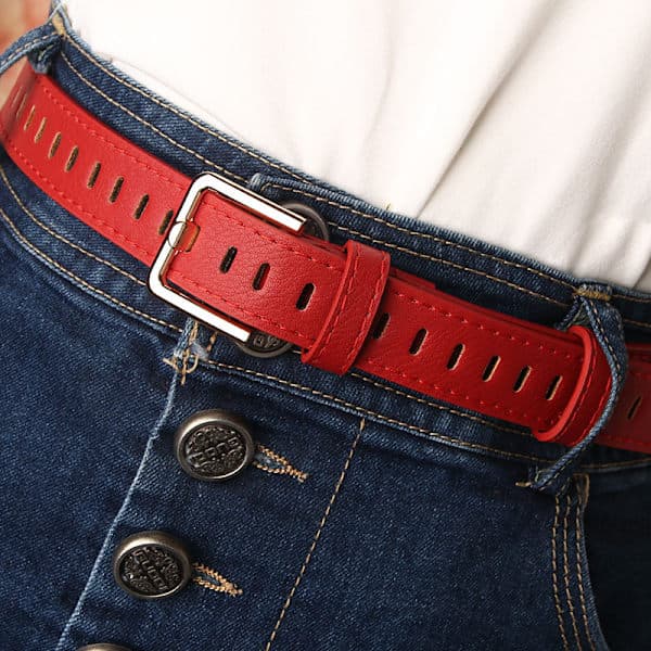 Dame læderbælte med huller og spænde til jeans