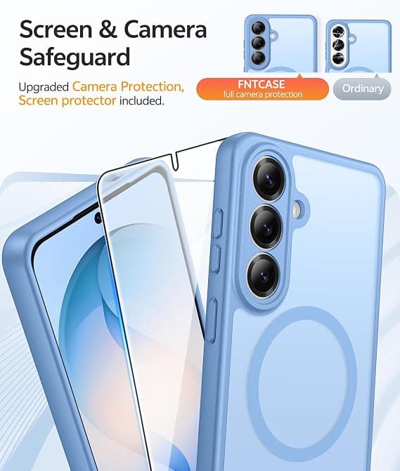 FNTCASE for Samsung Galaxy S26 Plus Case with Screen Protector, MagSafe Compatible, Translucent Matte, Full Camera Protection, Shockproof Light blue