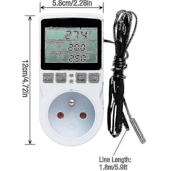 Digitaalinen / lämmitys- ja jäähdytystermostaatti pistorasia Lcd-lämpötilasäädin, 230v kasvihuoneen maatilan lämpötilasäätimeen/terraariotermostaattiin (pistorasia)