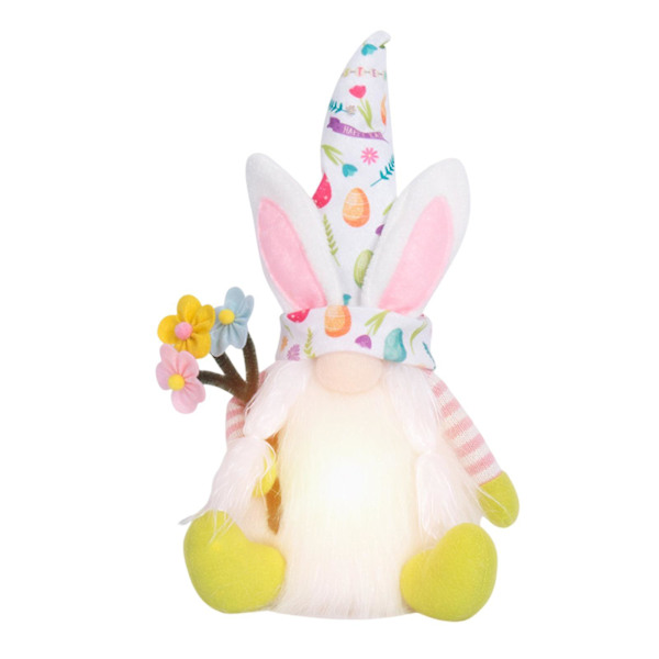 Påske Gnome Indbyggede Batterier Attraktive Bløde Feriegaver Stof Påske Faceless Gnome Kanin Dukke Desktop Dekor Tyuhe White