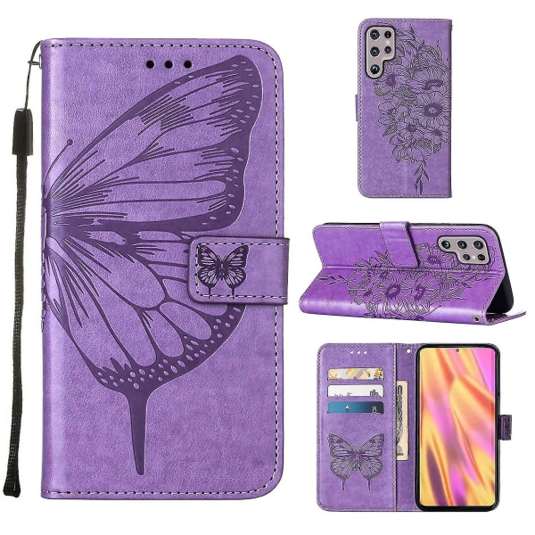 Kompatibel med Samsung Galaxy S23 Ultra 5g Flip Case Cover Premium Lær Pregning Magnetisk Violet