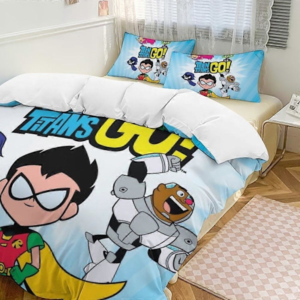 x397 Teen Titans Go 3-delt sengetøjssæt Varmt og behageligt blødt dynebetræk sengetøjssæt med 1 dynebetræk og 2 pudebetræk til soveværelse b397 200x200cm 78x78in