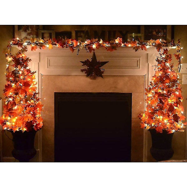13ft 40 LED Thanksgiving Dekorationer Løv Efterår Ahorn Lyskæde