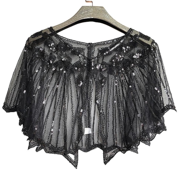 1920'erne Flapper Costume Sjal Wraps Pailletter Glitter Beaded Evening Cape Brudesjal Bolero Flapper Cover Up Black