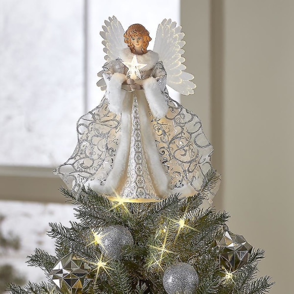 Efterårskampagne,juletræstoppere - Akryl, Hvid Angel Topper Fairy Treetop Pendant til dekorationer, ornamenter og festlig boligindretning, One Siz
