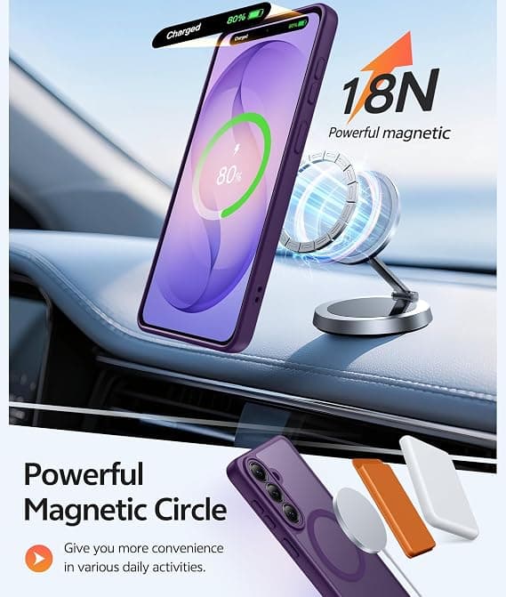 FNTCASE for Samsung Galaxy S26 Plus Case with Screen Protector, MagSafe Compatible, Translucent Matte, Full Camera Protection, Shockproof Purple