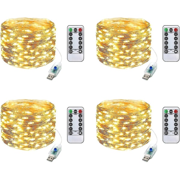 Jul LED-ljusslingor Koppartråd USB med fjärrkontroll 4-pack 10m 100led Inomhus Halloween Ljus Sovrum Utomhus Dekoration Bröllopsfest Hem