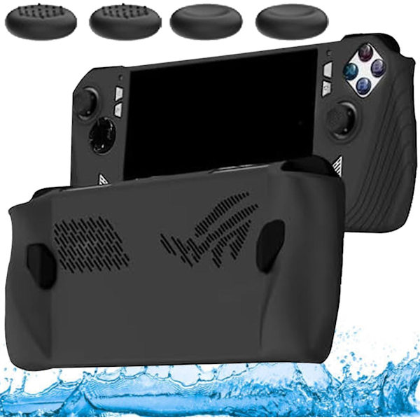 Mjukt silikonfodral för Asus Rog Ally spelkonsol, reptåligt, stöttåligt, stötsäkert fodral, med 4 tumgrepp Black