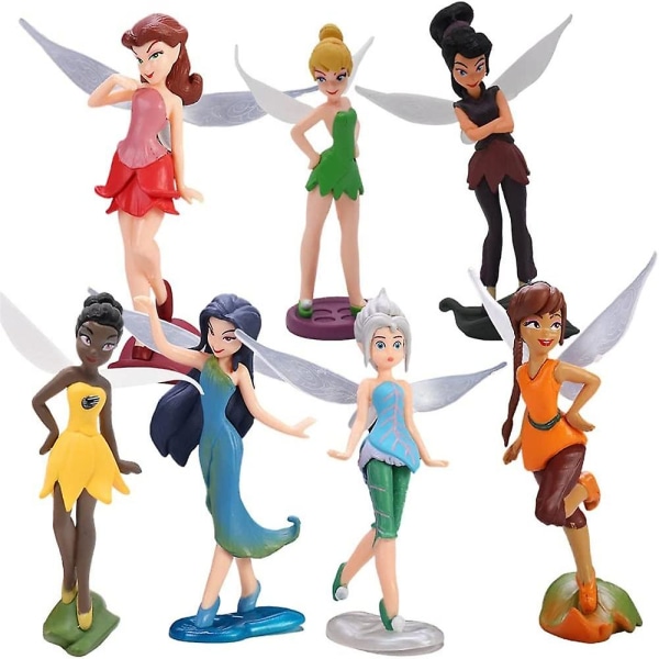 7 stk/sett Tinkerbell Fairy Pixie Mini Figurer Kakepynt Barn Jenter Bursdagsfest Kakedekorasjon Hage Plantepotte Miniatyr Ornamenter