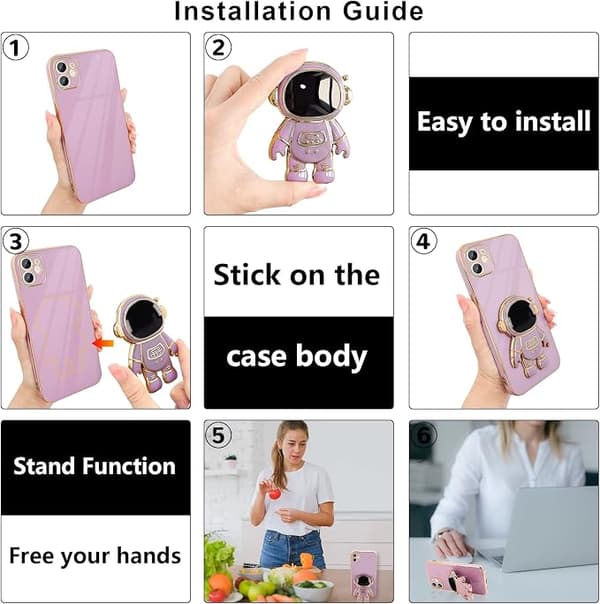 Compatible with iPhone 12 Case Cute 3D Astronaut Stand Design Camera P Lilac