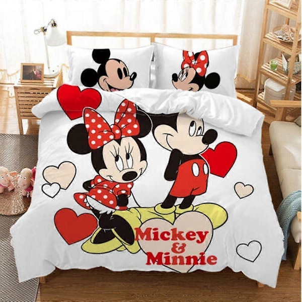 v5648 Sengetøj Mickey Minnie Mouse Børn Gave Dynebetræk Sæt Soveværelse Indretning Pudebetræk Sengetøj IU5648 240x260cm 94x102in