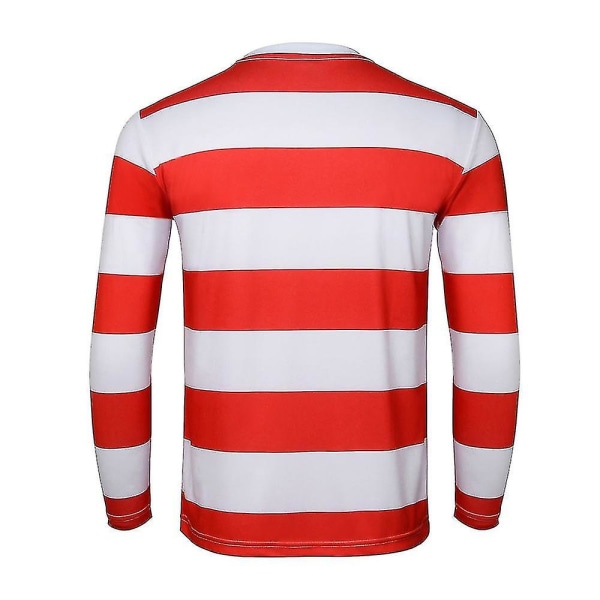 Wally Cosplay -asu aikuisille Waldo Punainen Valkoinen Raidallinen T-paita Lasit Hattu Pukusetti Joulu Cosplay -asu Joululahjat Whole Set XXL