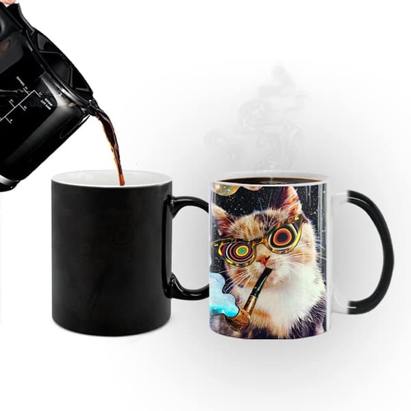 Cool katt keramisk värmekänslig mugg - kaffemugg, temugg, mjölkkopp
