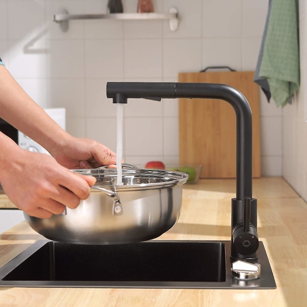 Köksblandare med svart spray, köksblandare med utdragbar spray, 360 roterande diskbänksblandare, 2 vattenblandare
