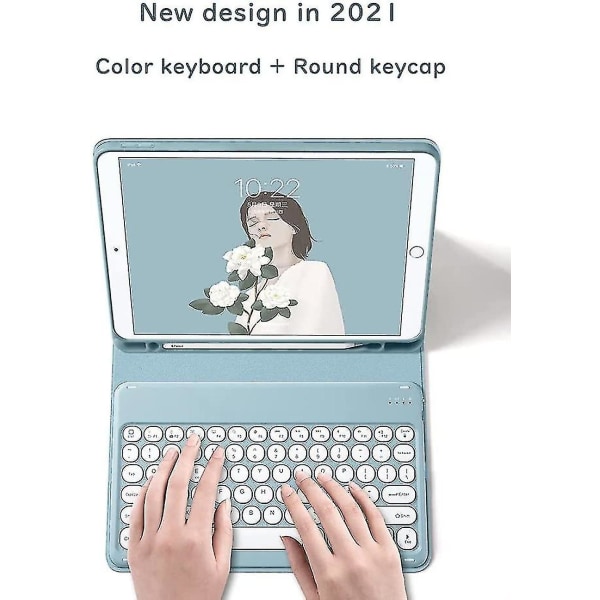 Ipad 9 2021 10,2 tum Ipad 8 Ipad 7 Air 3 Pro 10,5 tangentbordfodral med musfärg tangentbord Retro runda knapplock söta godisfärger avtagbart tangentb(mint