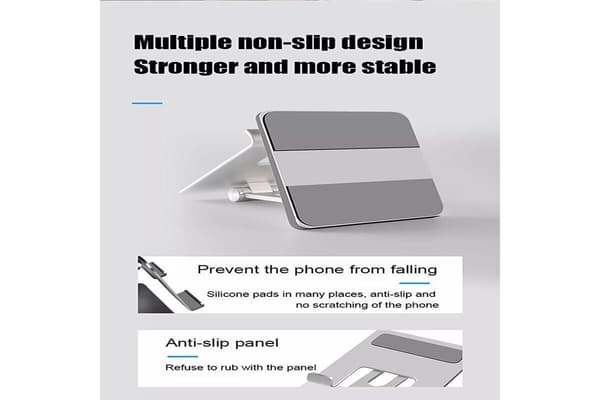 Sammenfoldeligt aluminiumsbordstativ til tablet og telefon