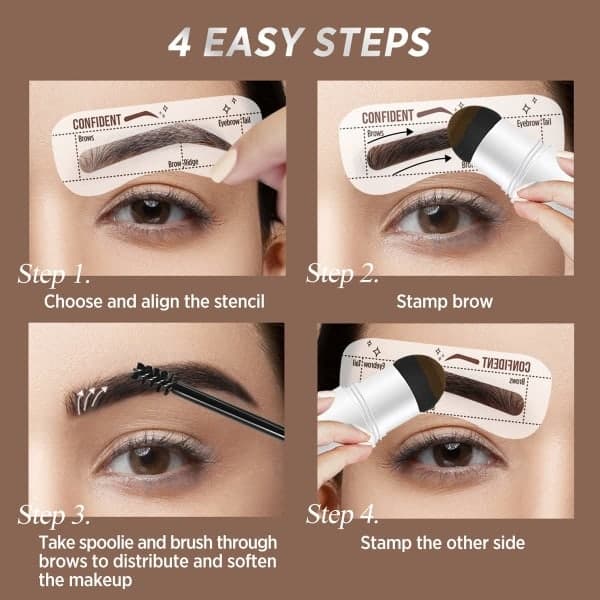 Eyebrow Stamp and Stencil Kit, 10 Eyebrow Stencils, Dark Brown