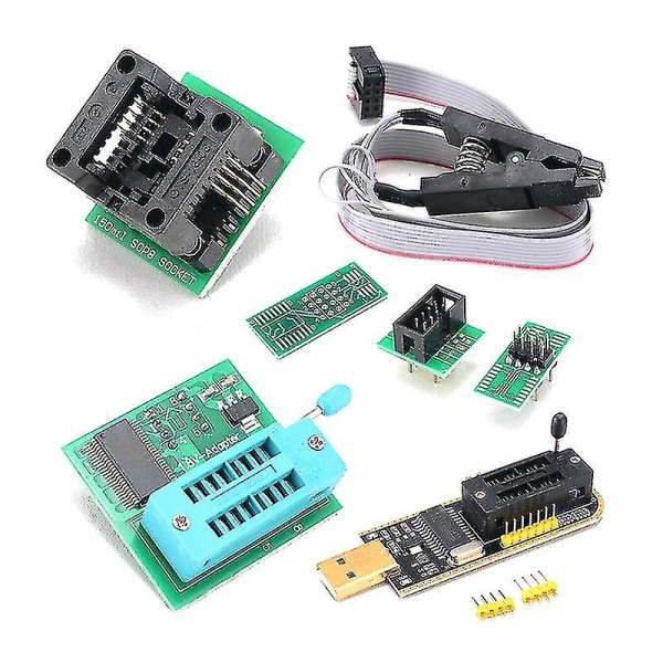 Ch341a Usb Programmer Kit Med Sop8 Klips Eeprom Brenner Bios Flasher Spi Flash Programmer Kit Med 1.8v Adapter Og 150mil Sop8 Sokkel For 24/25 Serie