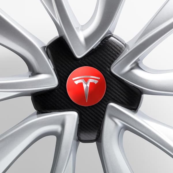 4-pakning - Tesla Senterkopper / Hjulkapsel Emblem - Bil 77 Röd/silver