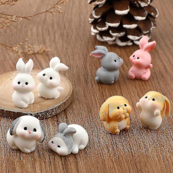 8 st Mini Kaniner Påsk Kanin Figuriner Mini Djur Fe Gården Miniatyr Moss Landskap Prydnader för Påsk
