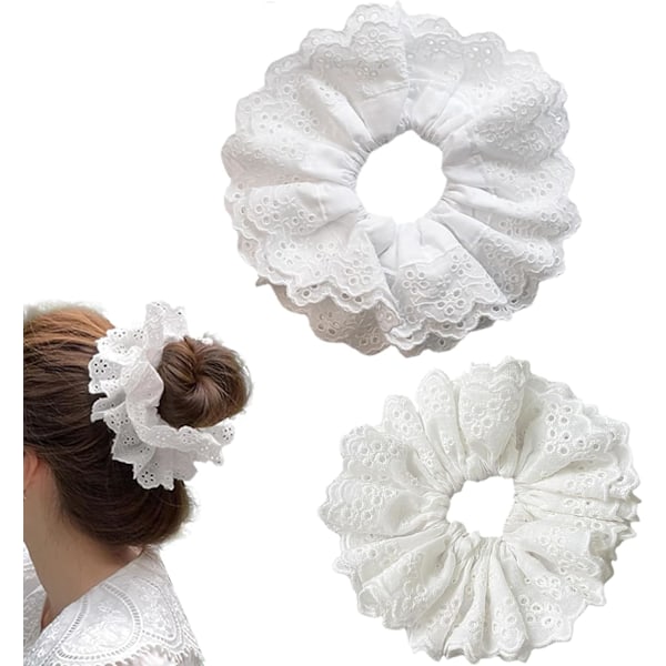 2 st vita spets scrunchies stora hårscrunchies för kvinnor, elastiska stora scrunchies, överdimensionerade mjuka slipsar rep hårsnoddar scrunchie