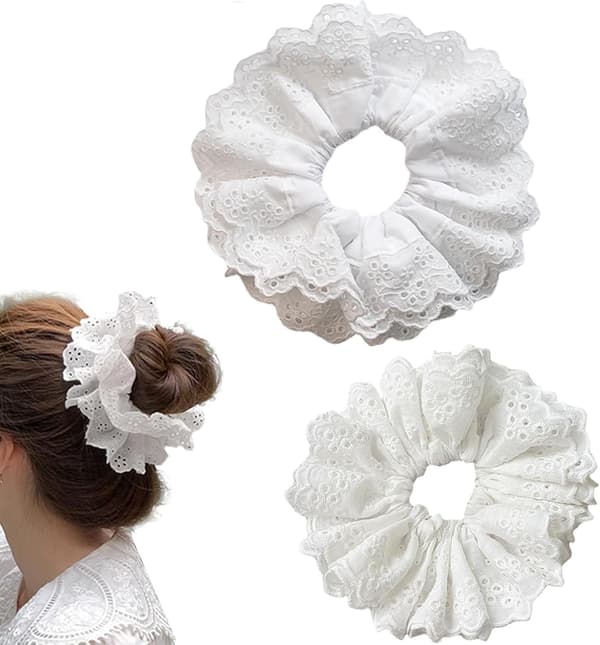 2 stk. hvide blonde scrunchies store hårscrunchies til kvinder, elastiske store scrunchie, overdimensionerede bløde bånd reb hårbånd scrunchie
