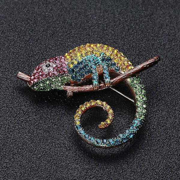 2 st emalj kristall strass kameleont ödla charm brosch pin present