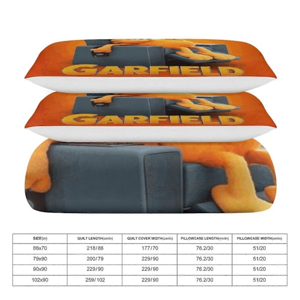 x69 Garfield Dynetrekk Mikrofiber Sengetøy Sett 3D Trykt Lettvekt 3-delt Dynesett, 1 Dynetrekk og 2 Putetrekk for Barn Gutter Gir 135x200cm 53x78in