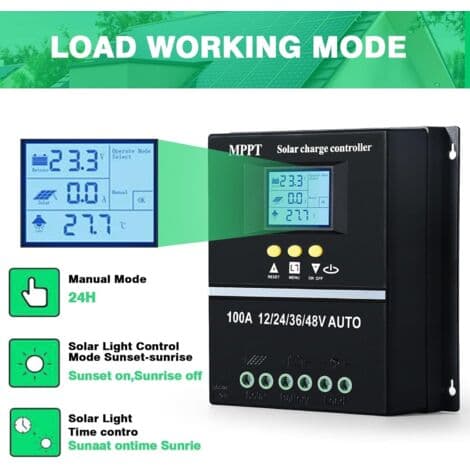 100A MPPT Solar Charge Controller – Dual USB Ports – Backlit LCD Screen – Max Input 100V DC – Compatible with Lead-Acid Lithium Batteries
