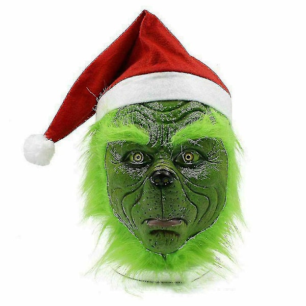 Joulu Grinch -kokopään lateksi naamio, jouluhattu, hirviö, aikuisten hanskat The Grinch Christmas Mask D