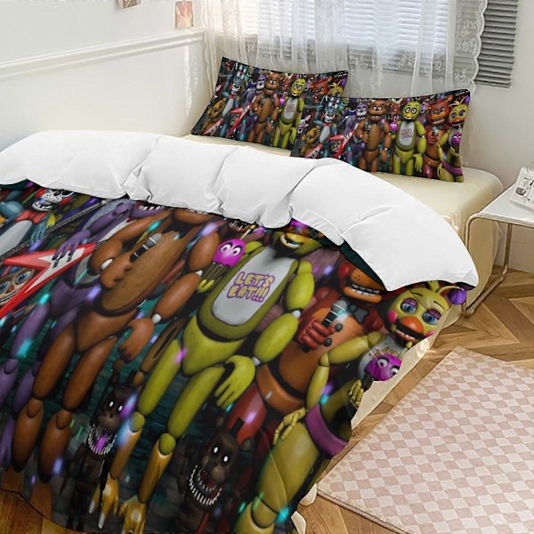 v1472 Five Nightat Freddy Quilt Sæt Tyk Blød 3 Dele Sengesæt Helårs Dynebetræk med 2 Pudebetræk til Voksne Kvinder Piger Teenagere Hjem Værelse 135x200cm 53x78in