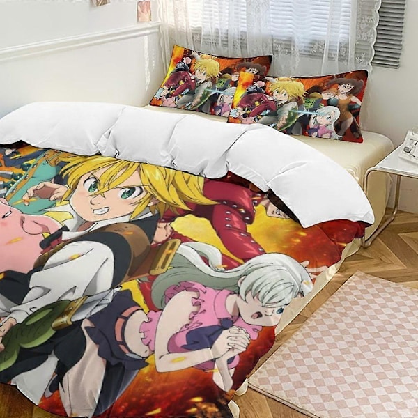 x287 The Seven Deadly Sins 3-delars Sängklädesset Varmt och Bekvämt Mjukt Påslakanset med 1 Påslakan och 2 Örngott 200x200cm 78x78in